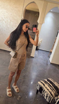 Ribbed Gold Detail Knit Top Camel